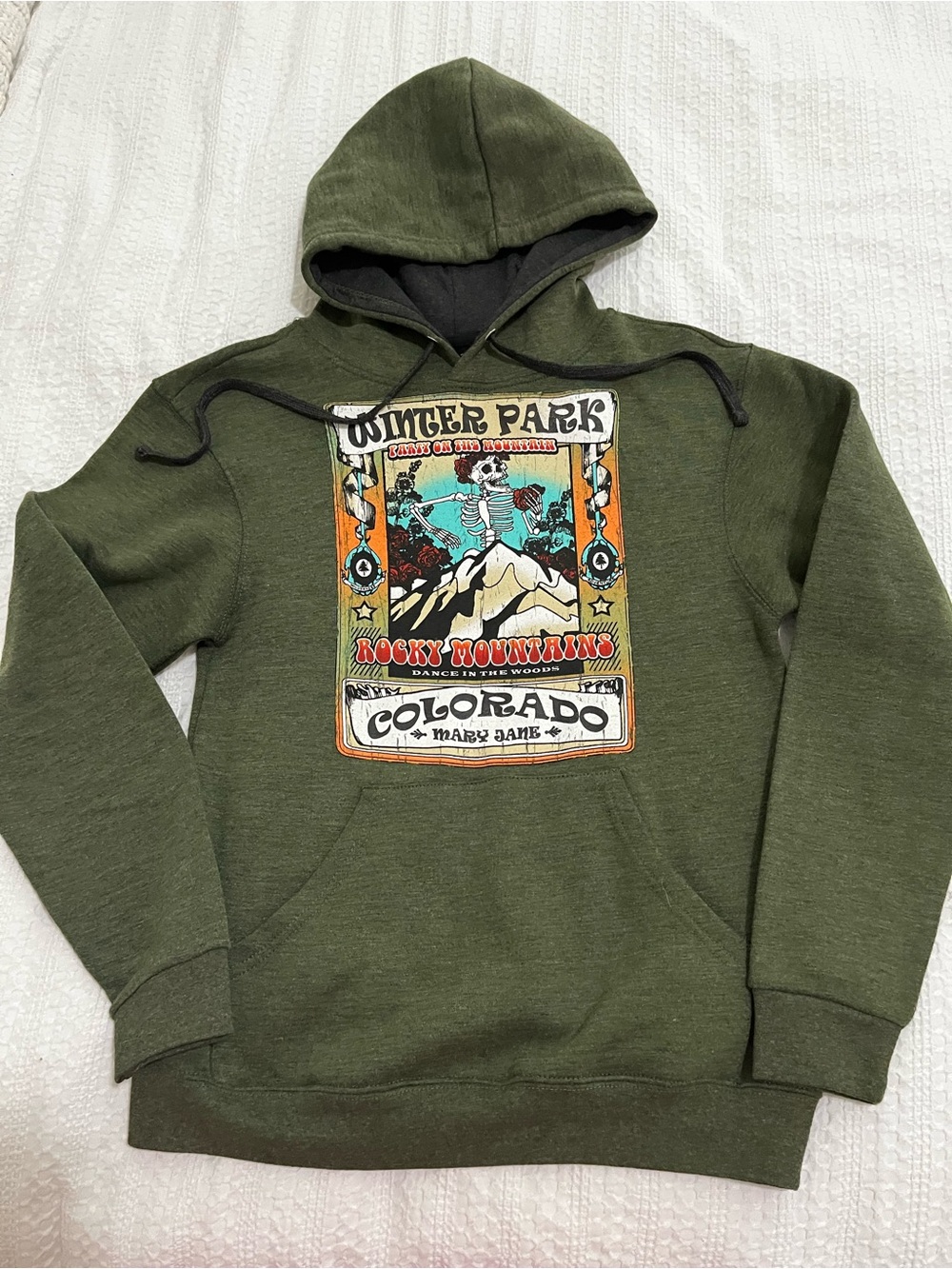 Olive Green Graphic Hoodie - Winter Park Rocky Mountains